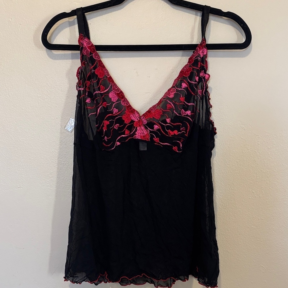 Cacique Black Chemise with Red Lace Detail